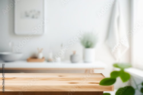 empty table top in bath room background. can be used mock up for montage products display or design layout.