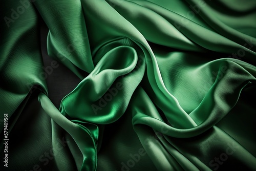  A Full Frame Shot of Satin Green Fabric. Generative AI