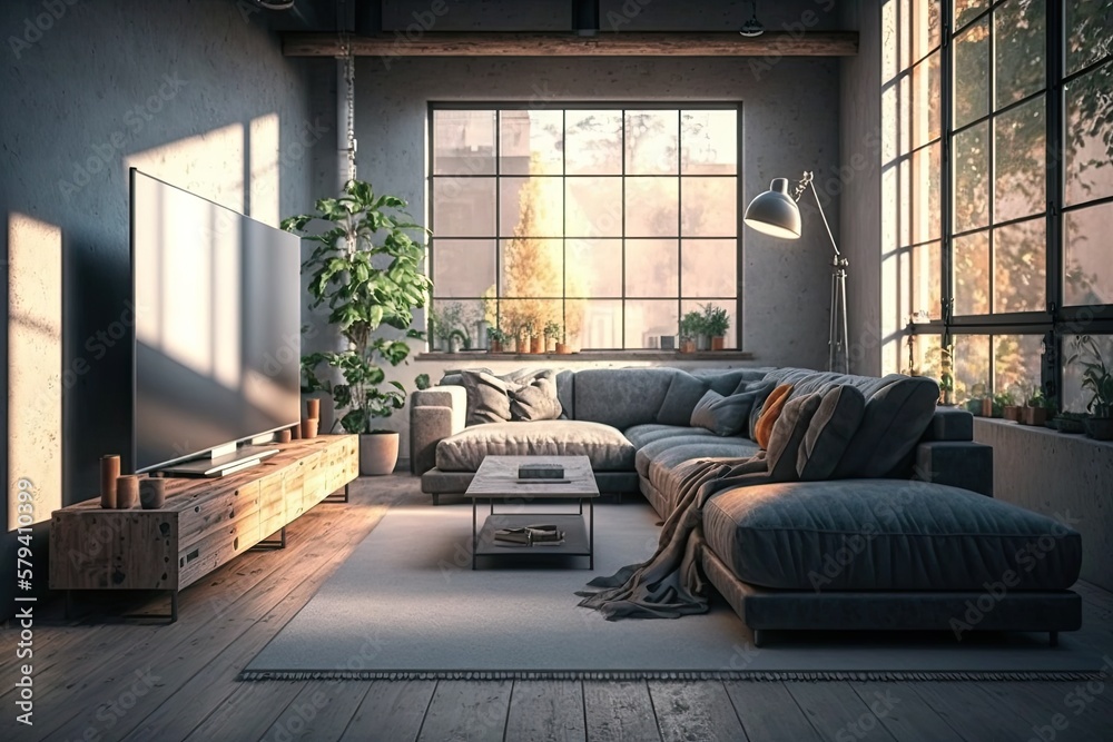 Modern sofa or couch in living room. Interior design. Generative AI Modern sofa or couch in living room. Interior design. Generative AI