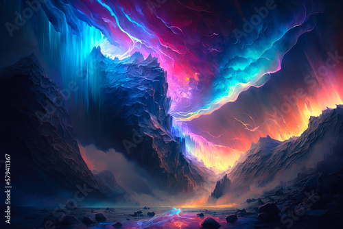 world where light and energy interact in unique and beautiful ways, creating ethereal landscapes of color and form - Generative AI © Florian