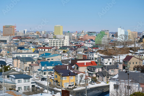 米町展望台からの街並み 北海道釧路市 快晴の空