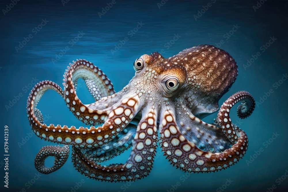 Common octopus isolated on blue background, for visual selection. Generative AI Common octopus isolated on blue background, for visual selection. Generative AI