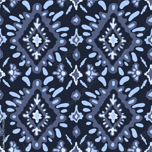 Ikat geometric folklore ornament with diamonds. Tribal ethnic vector texture. Seamless striped pattern in Aztec style. Folk embroidery. Indian, Scandinavian, Gypsy, Mexican, African rug.