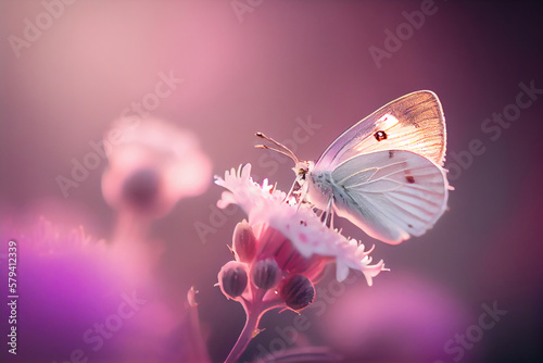 A moment in nature: butterfly resting on a blooming flower - Generative Ai
