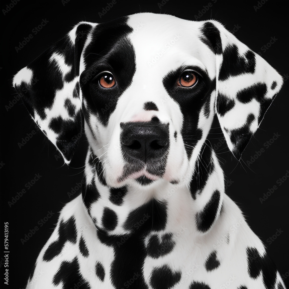 dalmatian dog portrait on black background. generative AI
