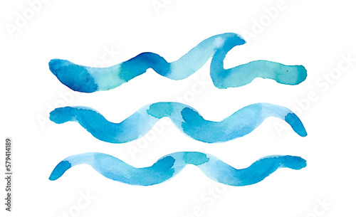 Three watercolor waves for logo. Hand painted illustration
