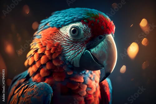 Beautiful macaw parrot bird on nature background, close up. Generative AI © waichi2013th