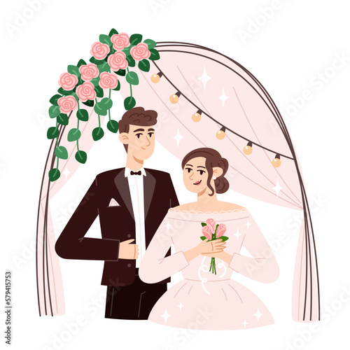 Bride and groom standing at the wedding altar