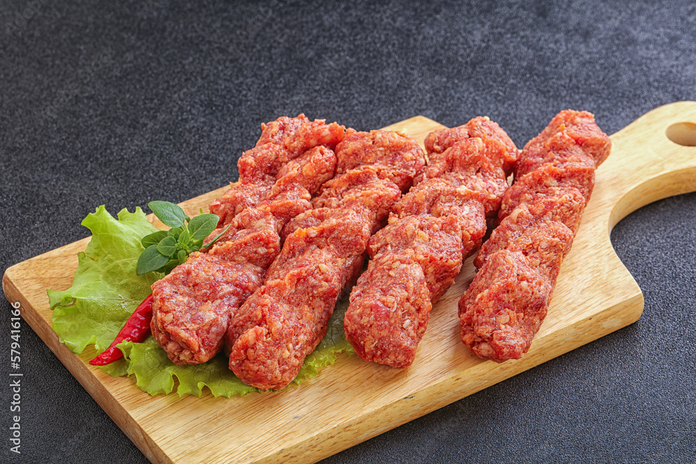 Raw beef kebab minced meat