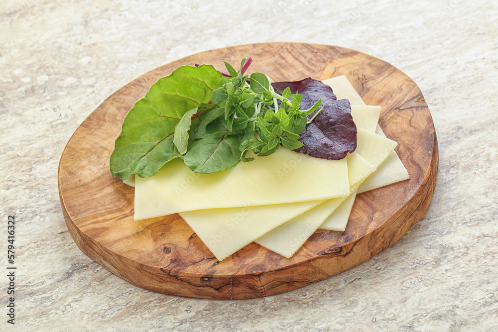 Sliced goat cheese for breakfast Sliced goat cheese for breakfast