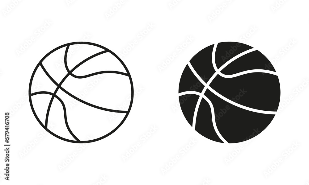 Basketball Ball Black Silhouette and Line Icon Set. Ball for Play Sports Game Solid and Outline Symbol Collection on White Background. Isolated Vector Illustration Basketball Ball Black Silhouette and Line Icon Set. Ball for Play Sports Game Solid and Outline Symbol Collection on White Background. Isolated Vector Illustration