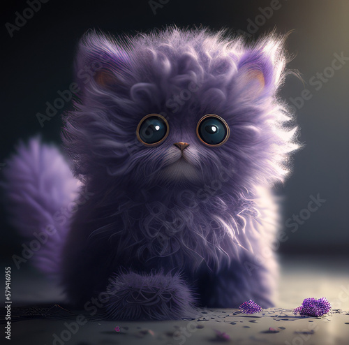 Very cute fluffy purple kitten with purple fur