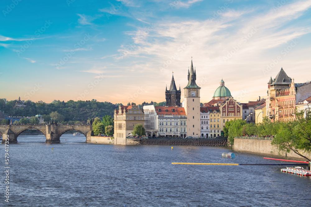 Beautiful view of Charles Bridge, Old Town, and Old Town Tower of Charles Bridge, Czech Republic