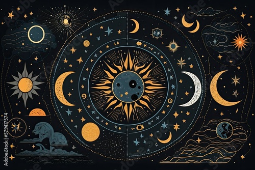 Wallpaper Mural A mystical and astronomical seamless pattern including celestial bodies like planets, constellations, the moon, stars, and the sun. illustration that is easily editable. Generative AI Torontodigital.ca