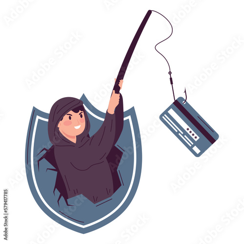 hacker in shield fishing credit card
