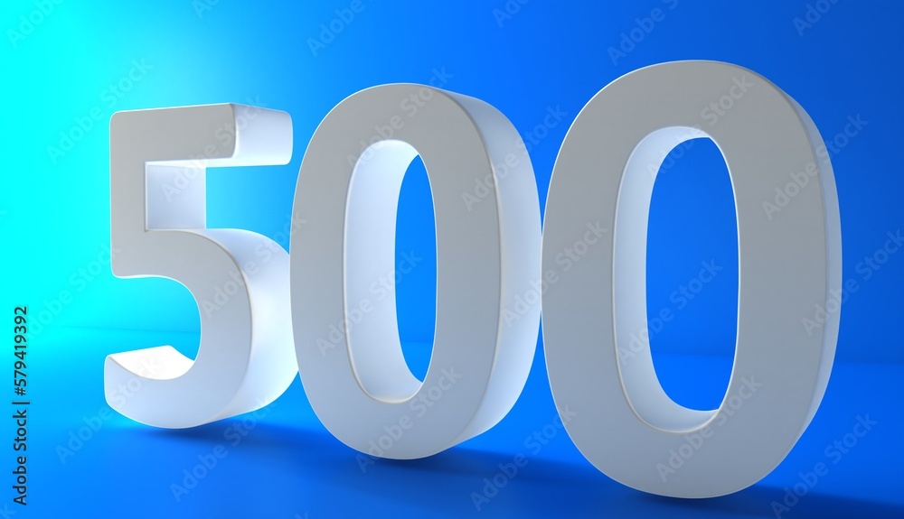 Number 500 in white on light blue background, isolated number 3d rendering. Number 500 in white on light blue background, isolated number 3d rendering.