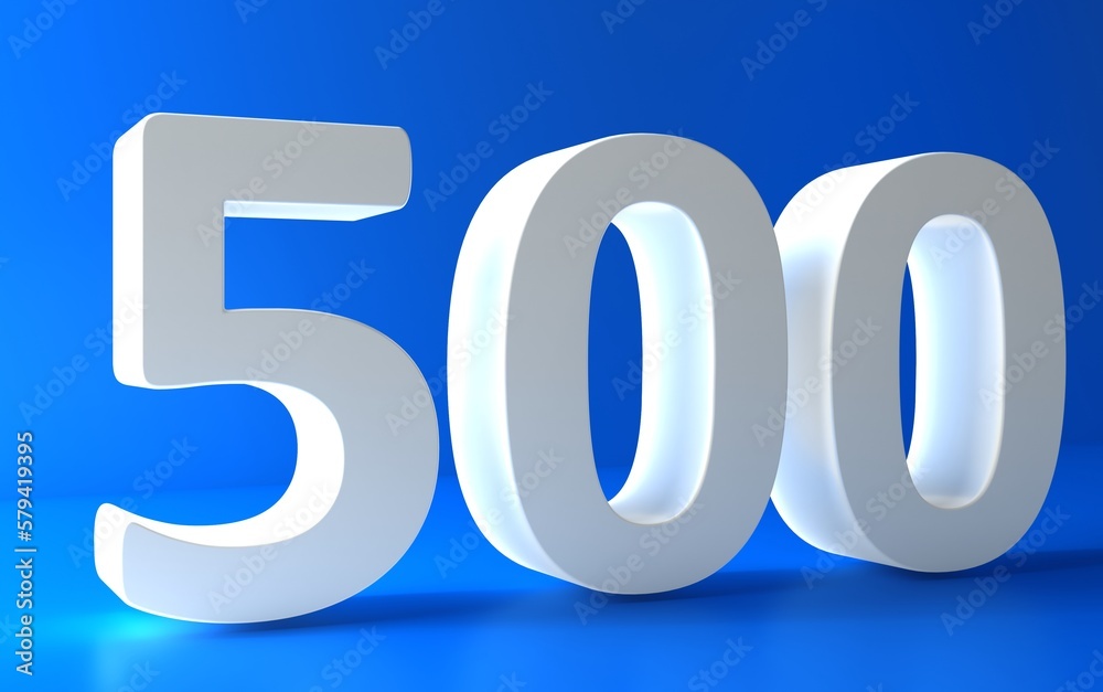 Number 500 in white on light blue background, isolated number 3d rendering. Number 500 in white on light blue background, isolated number 3d rendering.