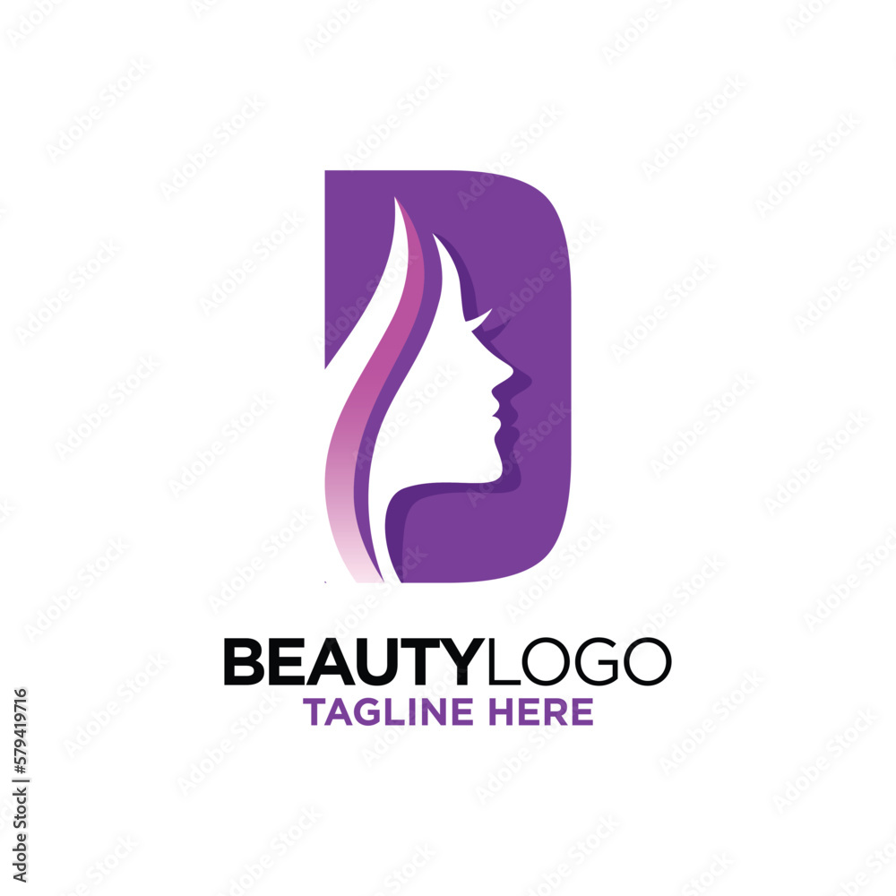 Letter D Beauty Face Logo Design Template Inspiration, Vector Illustration.