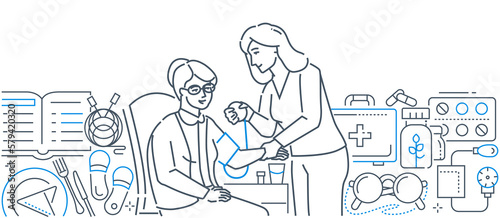 Elderly care - modern line design style banner