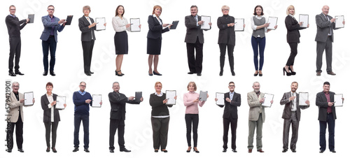 group of successful people with notepad in hands isolated