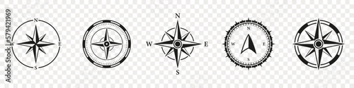 Adventure Direction to North, South, West, East Solid Sign. Windrose, Rose Wind Symbol. Compass Silhouette Icon Set. Navigational Orientation Equipment Glyph Pictogram. Isolated Vector Illustration