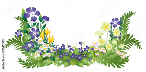 Composition fleurs de printemps et feuillages  sur fond transparent photo