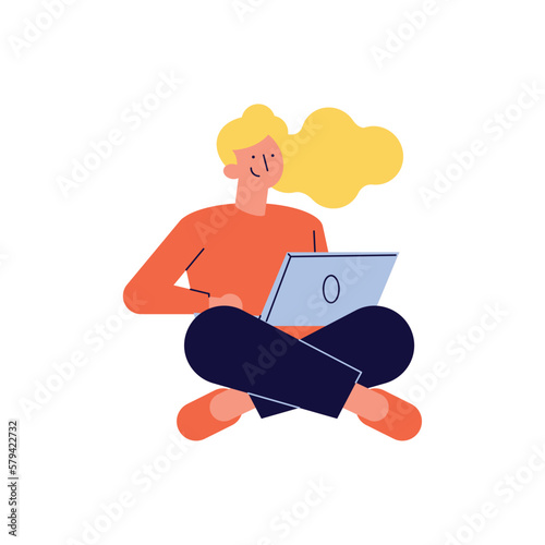 blond woman using laptop