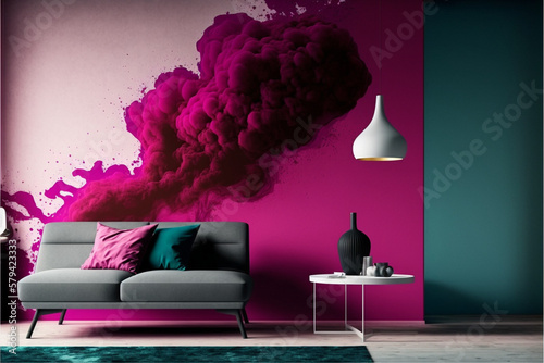 A striking image of a room with bold magenta Pantone accents and decor photo