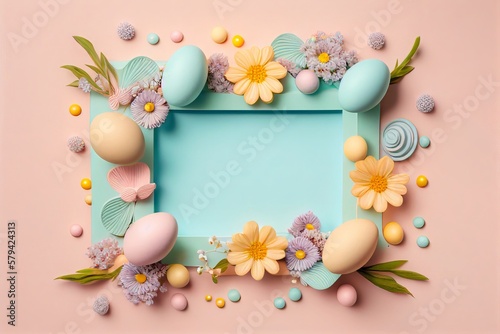Easter decoration.  Painted eggs with flowers. Mock up frame.