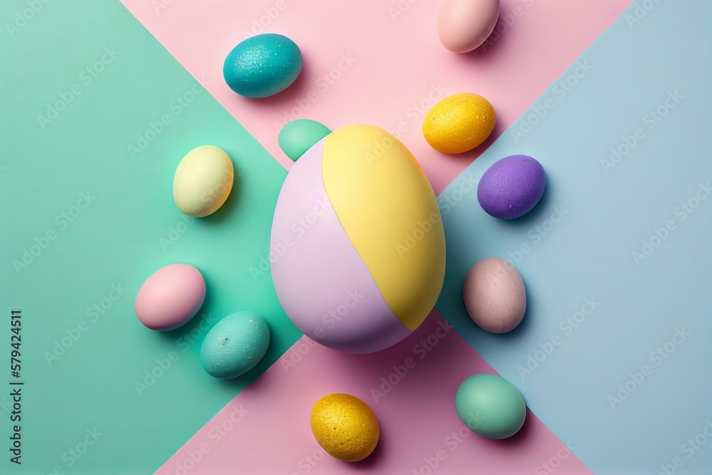 Colored Easter eggs. Pastel background.