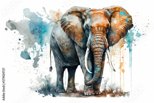 Watercolor elephant, AI-Generated © Alua