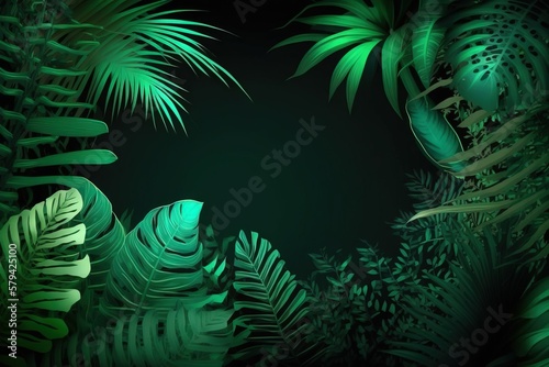 Abstract floral background with dark green tropical leaves