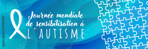 Journée mondiale de sensibilisation à l'autisme avec ruban et motif puzzle photo