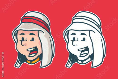 arabic boy head Character cartoon vector Illustration