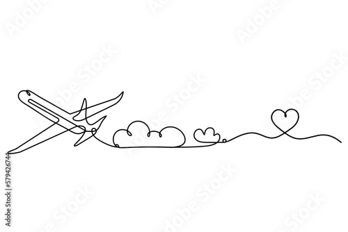 Wallpaper Mural Abstract plane with heart as line drawing on white background Torontodigital.ca