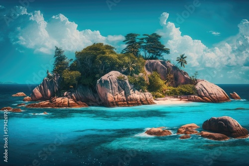 Picturesque St. Pierre Island in the Seychelles. Generative AI