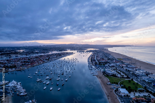 Landscape view of Newport Beach, Orange County with hundreds boats and ships, California