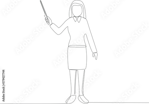 A woman with long hair teaching in the class. Teacher's day one line drawing