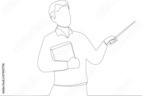 A teacher opens a debate session during a presentation. Teacher's day one line drawing