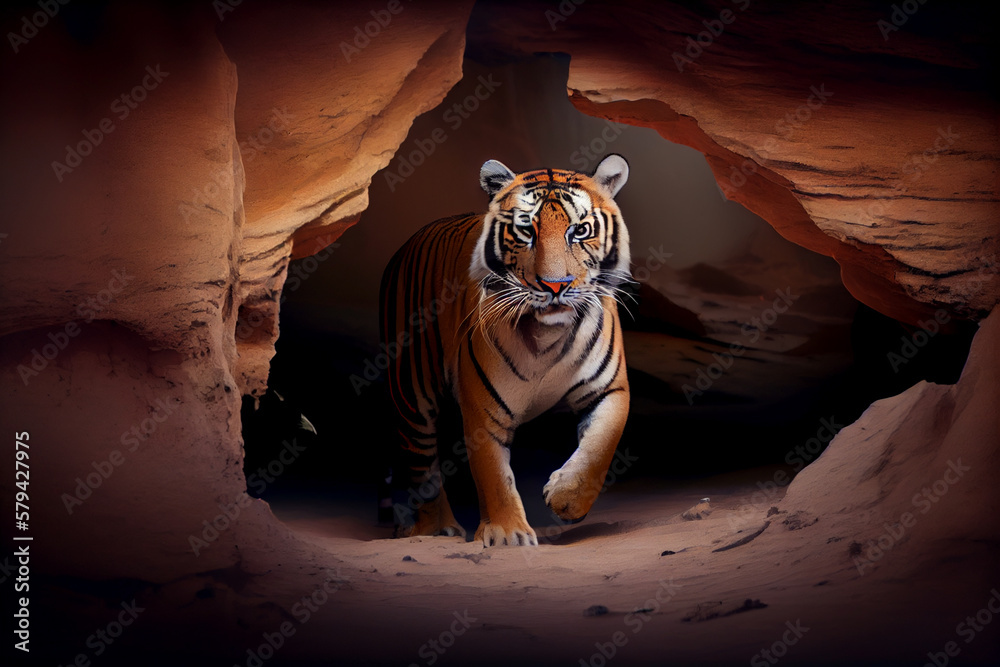 The Fierce Beauty of the Tiger in its Den. AI Generated