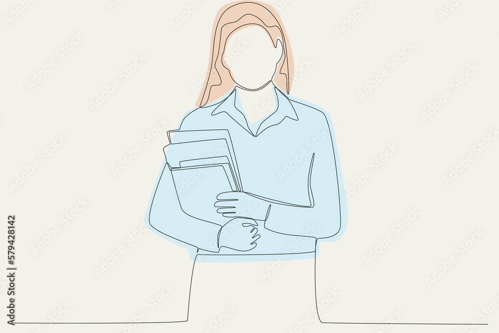 Colores illustration of a teache holding a book. Teacher's day one line drawing Colores illustration of a teache holding a book. Teacher's day one line drawing