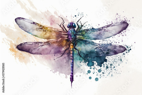 Colorful dragonfly, Watercolor, AI-Generated