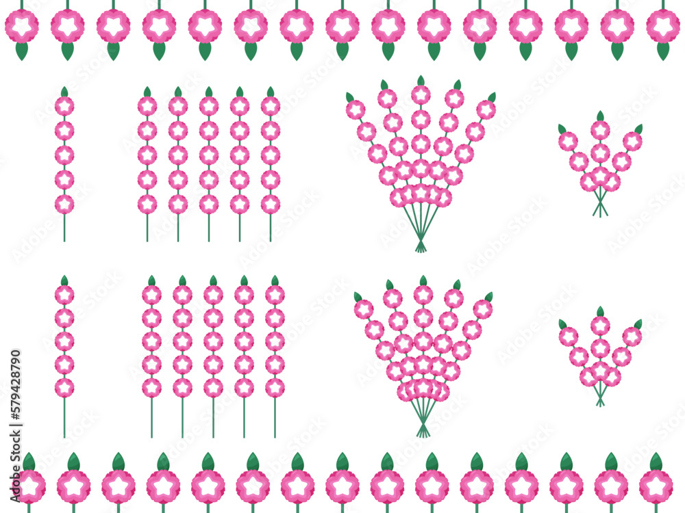 お祭りのピンクの花_軒花のイラスト素材セット