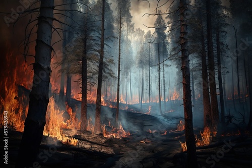 Forest Fire Ravages Pine Trees, Leaving Nothing But Ashes - Generative AI