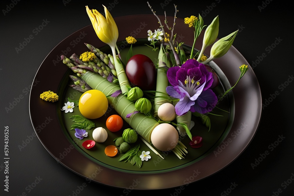 Engaging composition of abstract vegetable meals on a plate Engaging composition of abstract vegetable meals on a plate