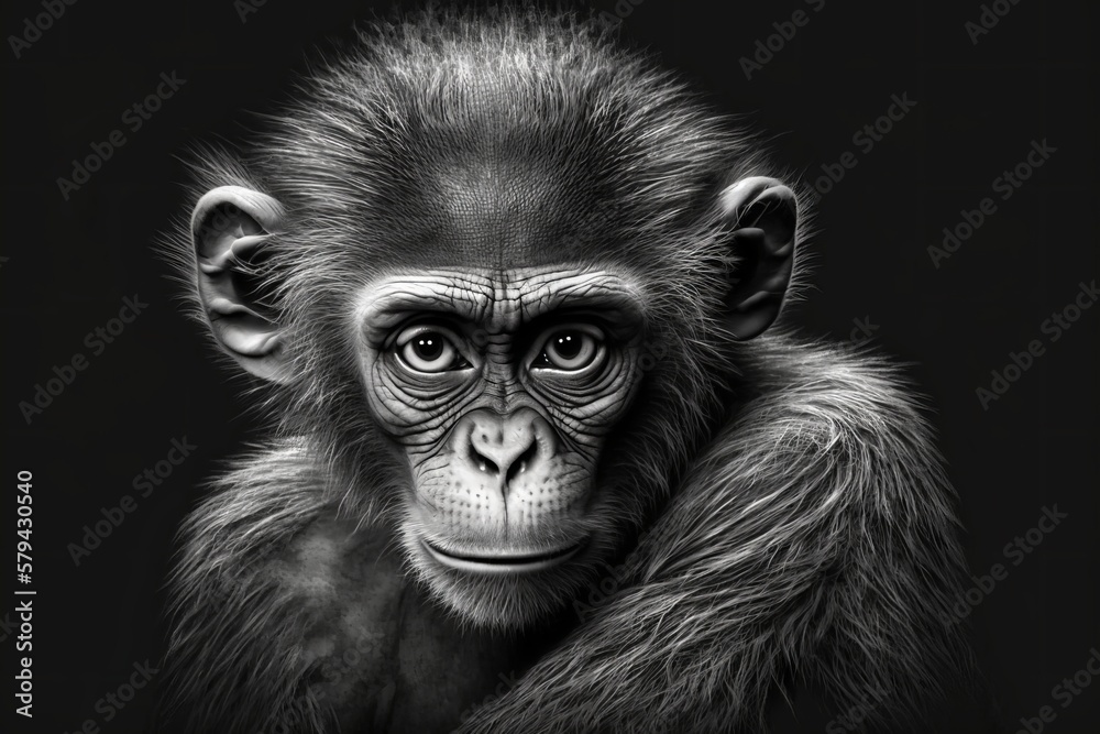 A monkey's world in black and white: A beautiful background to enhance the image - Generative AI A monkey's world in black and white: A beautiful background to enhance the image - Generative AI