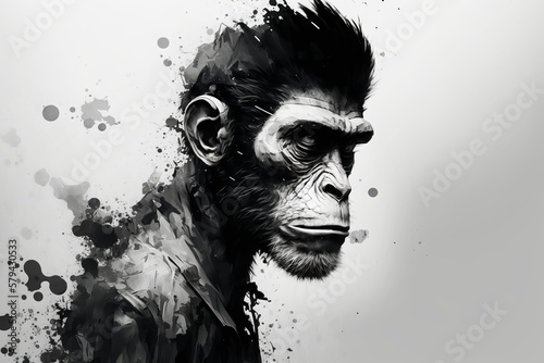 Photographie A monkey's personality shines through in this black and white portrait - Generat