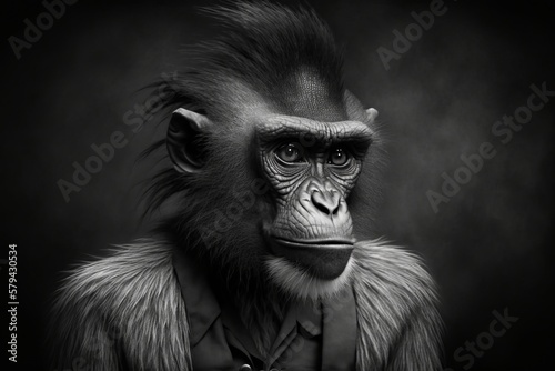 The timeless beauty of a monkey on a monochrome background - Generative AI