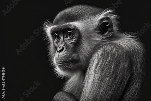 A monkey in the spotlight: A beautiful black and white image - Generative AI