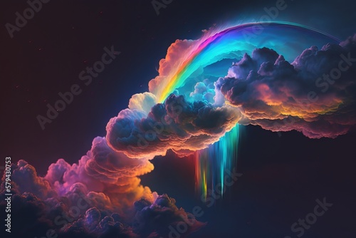 Surreal and Magical: Neon Rainbow in the Clouds - Generative AI © Rysak